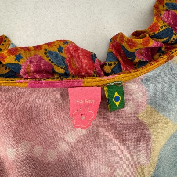 FARM Rio Floral Yellow and Pink Puff Sleeve Crop Blouse - Picture 8 of 11